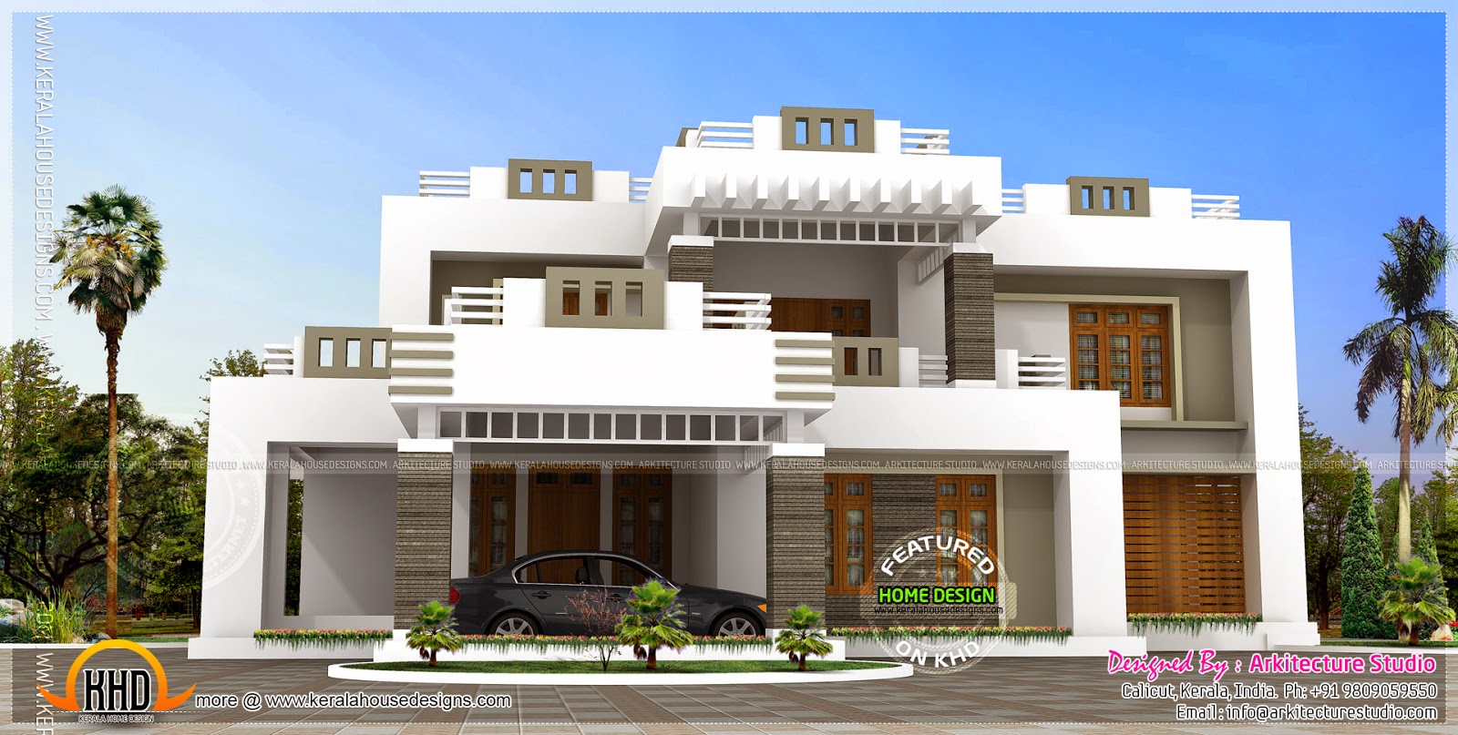  5  BHK contemporary  style house  exterior Home  Kerala  Plans 