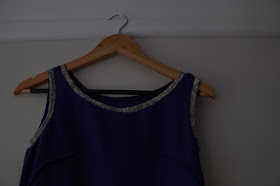 Self-drafted dropped waist purple dress inside out
