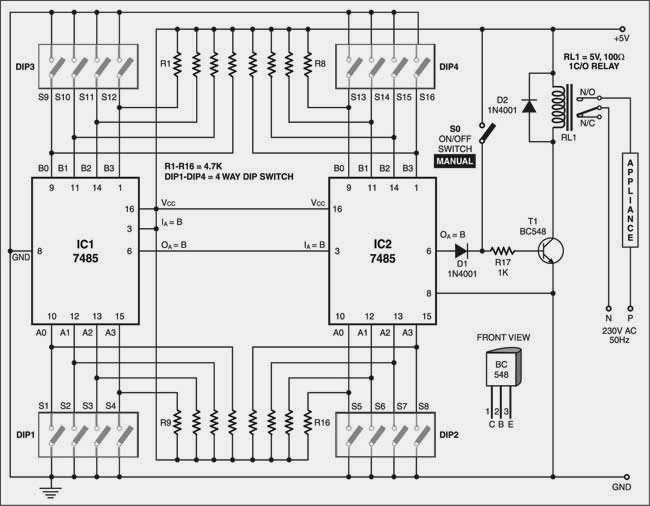 8-Digit Code Lock for Appliance Switching Circuit Diagram