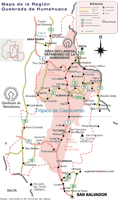 Mapa de la region de la quebrada de Humahuaca. Viajando por Argentina