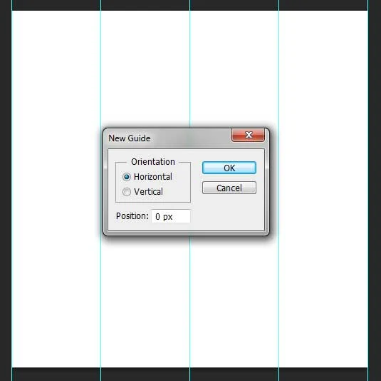 In the dialog box, select Horizontal orientation, enter 0 px position and click OK.