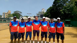 Sri Lanka Davis Cup 2015 team - Harshana Godamanne, Sankha Atukorale, Yasitha de Silva, Dominic Utzinger (Coach), Rohan de Silva (Non playing captain) and Sharmal Dissanayake, Dineshkanthan Thangaraja