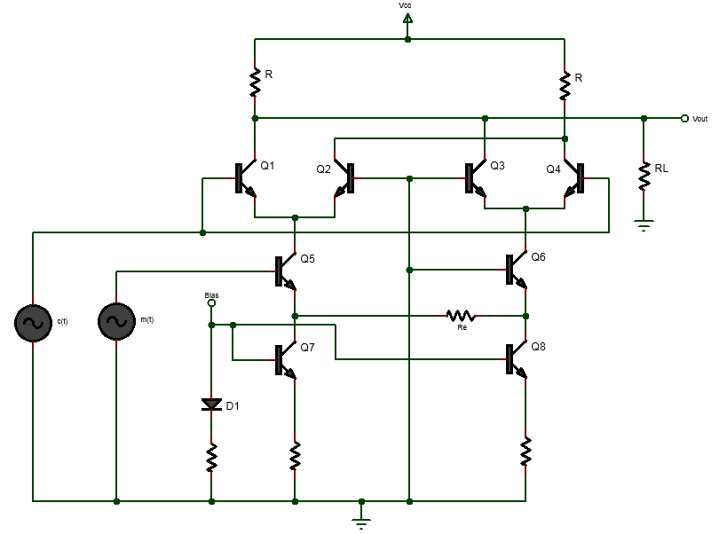 Gilbert Cell AM modulator circuit diagram