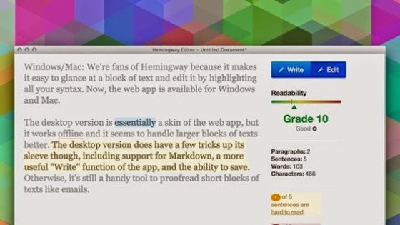 Hemingway, the Webapp that Helps You Proofread, Is Now on Desktop via Lifehacker