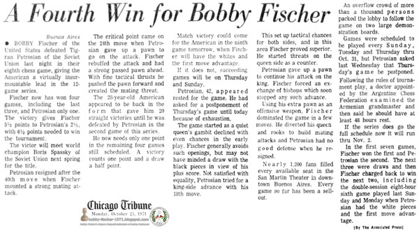 A Fourth Win for Bobby Fischer
