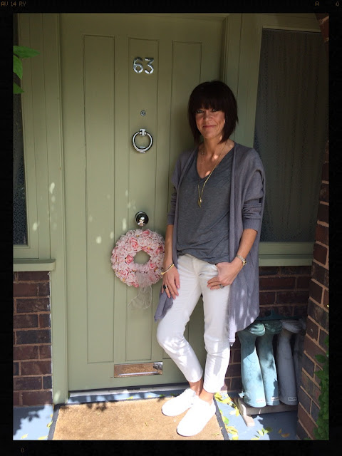 My Midlife Fashion, Mango, Zara, Stella & Dot Charm Necklace, Rachel Wears, White Jeans, Trainers, Grey Marl T Shirt