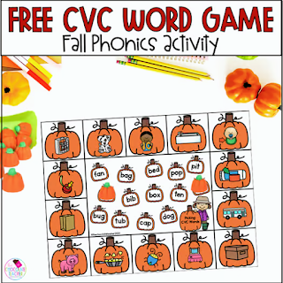 Grab this FREE CVC Word phonics games fall activities for spooky fun phonics learning you can use in the fall.