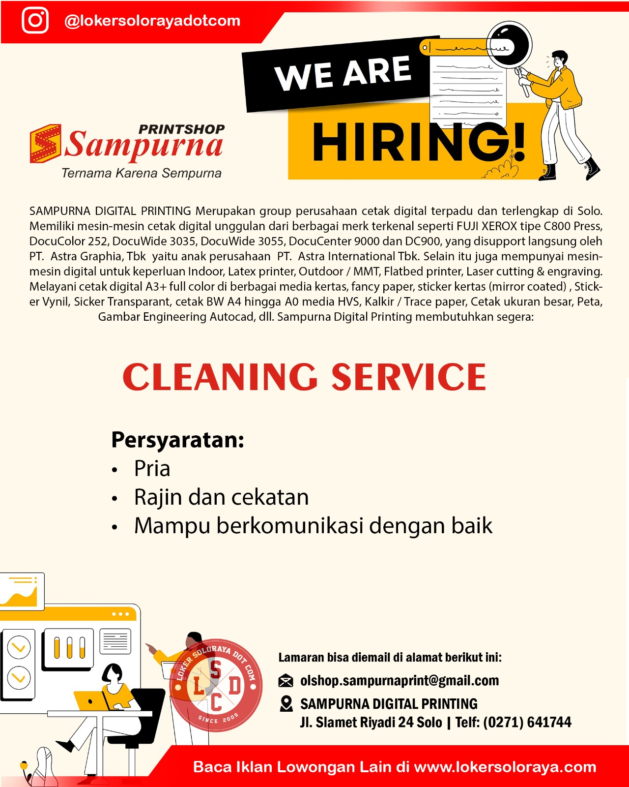 Loker Solo Staff Kebersihan di Sampurna Digital Printing (Sampurna Foto)