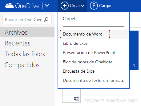 Crer documento Word en OneDrive