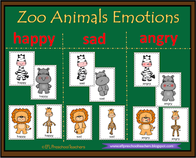 happy, sad and angry zoo animals flashcards