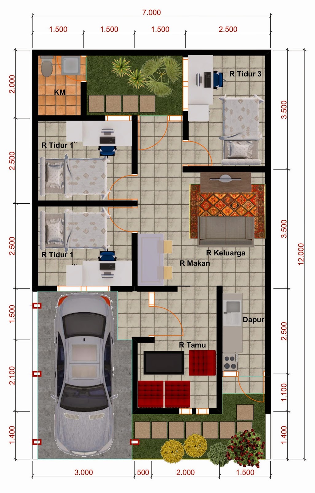 Koleksi Denah Rumah Minimalis Ukuran 6x12 Meter