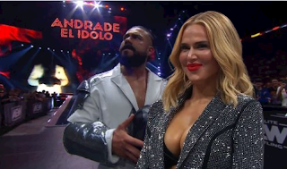 Andrade El Ídolo y CJ Perry (Luchador y manager).