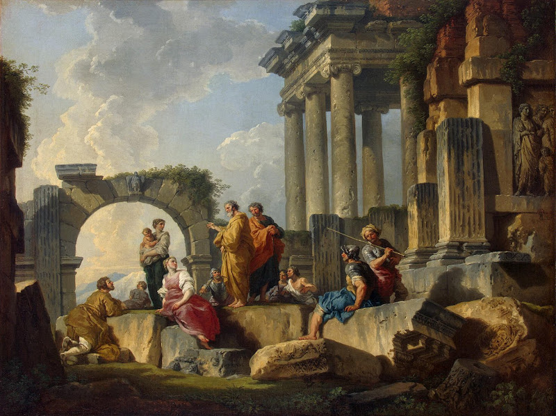 Sermon of St Paul amidst the Ruins (Oil on Canvas, 1744 - Christianity, Religious, Landscape) by Giovanni Paolo Panini