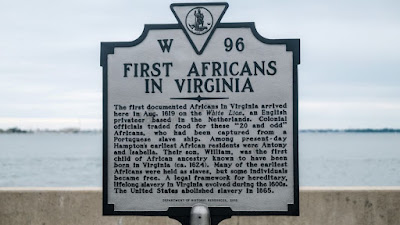 Historical Marker: 1619 First Africans in America - Remember the Pilgrims Arrived in 1620