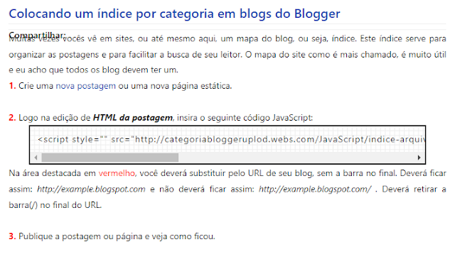 Colocando um índice por categoria em blogs do Blogger