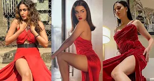 indian tv actress high slit red dress sexy legs