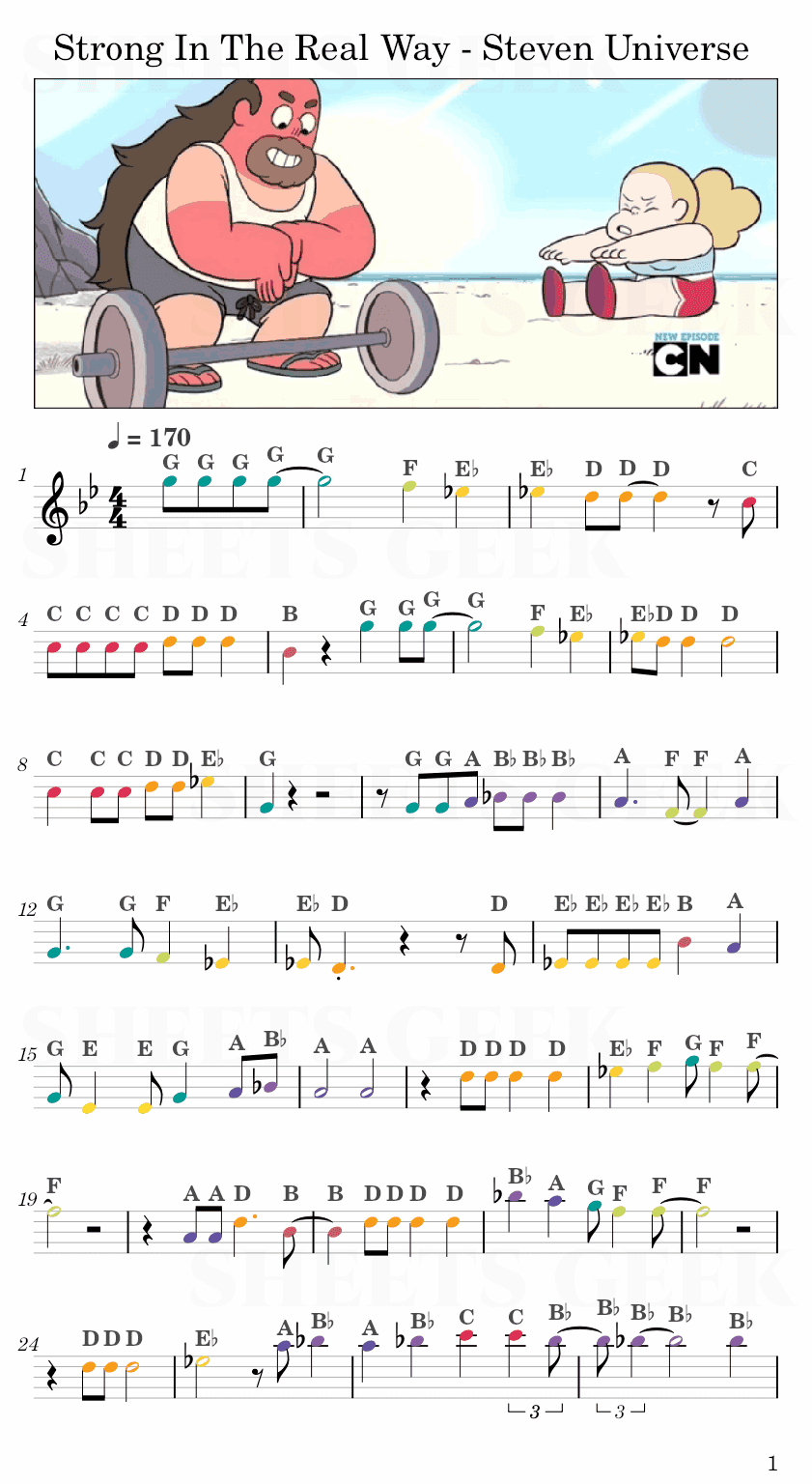 Strong In The Real Way - Steven Universe Easy Sheet Music Free for piano, keyboard, flute, violin, sax, cello page 1