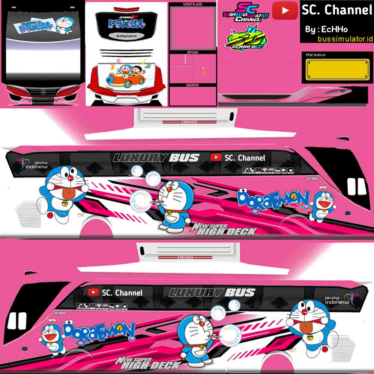 livery bussid doraemon pink