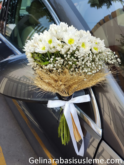 opel gelin arabası gelin çiçeği şeklinde ayna süsü