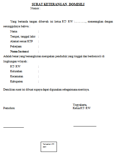 Dokumen Pekerjaan: Contoh Surat Keterangan Domisili dari RT/RW