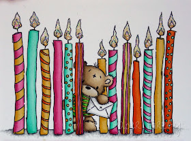 Colourful birthday card with many candles and cute bear (image from Lili of the Valley)