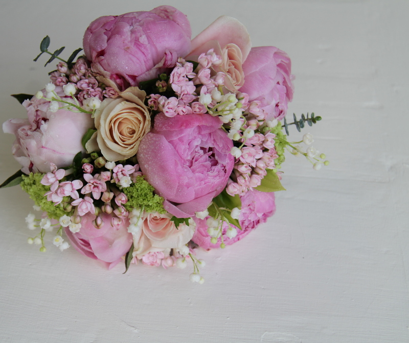 Pink Peony Lily of the Valley Spring Wedding Bouquet