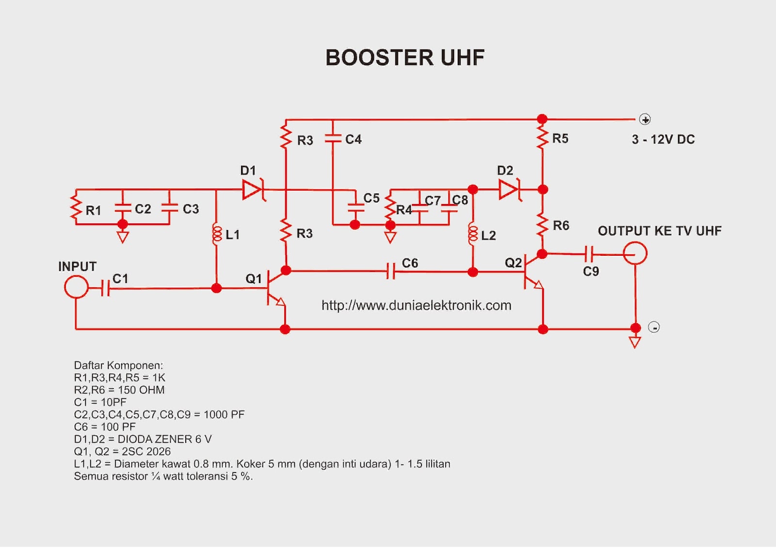 Skema Rangkaian  Booster TV  UHF Sederhana DUNIA ELEKTRONIK