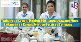 Kuwait Aviation Services Company or KASCO is in need of 271 Filipino workers for their ongoing expansion project. Currently, there are about 100 Filipinos working in the company, including waiters, bakers, and chefs.  Chef Marlon, a Filipino who works in KASCO says the company is good, they give good benefits. It is one of the best (companies) in Kuwait.  The company requires waiters, waitresses, bakers, sweets maker, commissary II, assistant coordinator, and quality control.  The estimated basic salary for each position is as follows: waiter: P24,750 waitress: P24,750 baker: P26,070 sweets maker: P26,070 commissary II: P33,990 assistant coordinator for handling: P26,070 assistant coordinator for handling: P26,070 quality control: P33,000 to P82,500 Apart from the competitive and tax-free salary, employee are given free housing, transportation benefits, food allowance and a free plane ticket back to the Philippines after the two-year contract is finished.  Applicants are invited for an interview on August 13-18, 2017 at the Crown Regency Hotel in Makati City.   Interested individuals must submit his or her Curriculum Vitae to:  Yaazeemir International Manpower Agency Room 405, Building 1563, F. Agoncillo, corner Pedro Gil Street Ermita, Manila  For inquiries, prospective applicants can call Tel. Nos. 230 3090 or 230 2514  Submitting CV earlier is advised. Look for Ms. Jane Suzaine Dar Juan.  source: ABS-CBN, Yaazeemir International Manpower Agency   Disclaimer: jbsolis.com is NOT a recruitment agency. We only gather and put together several information already posted in official websites and news organizations for our followers. This allows our followers to simply go to our social media page or website to know the latest news, job openings and how to's.