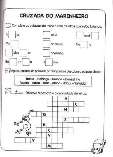 Atividades de Português - 1º ano - Para imprimir - Cruzada do Marinheiro