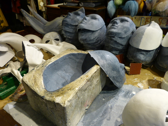 Each mask is made of paper mache lining a plaster mold of a face at Ca Del Sole