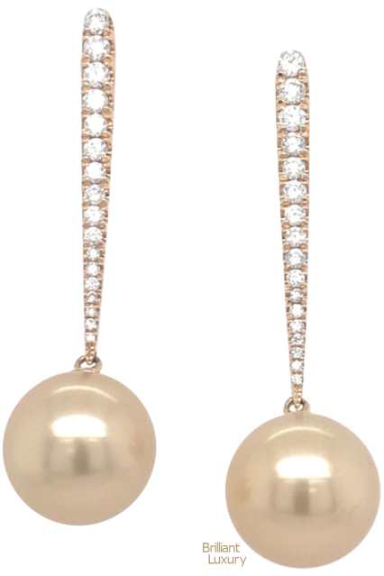 ♦Golden south sea pearl and diamond 0.43ct drop earrings #brilliantluxury