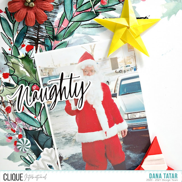 Christmas Scrapbook Layout with Origami Star and Santa Embellishments