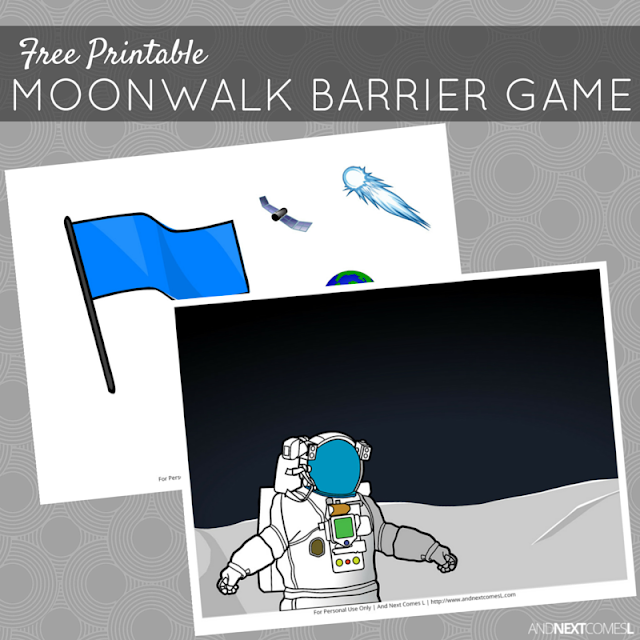 Free printable space themed barrier game for kids from And Next Comes L