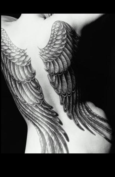 angel wings back tattoos