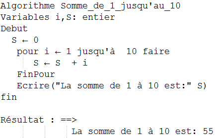 Ecrire un algorithme