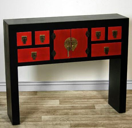 mueble recibidor oriental rojo negro