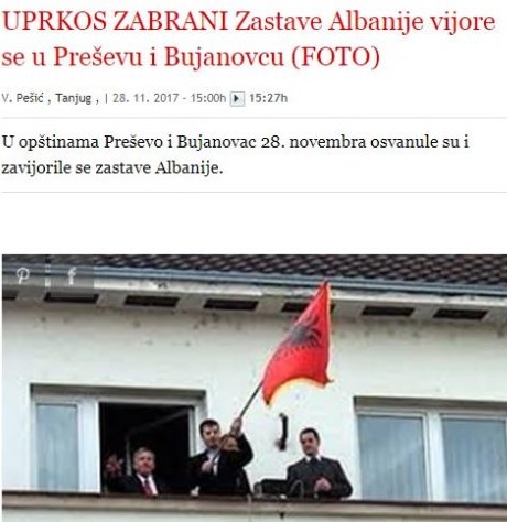 Albanians waving their flag in Presevo