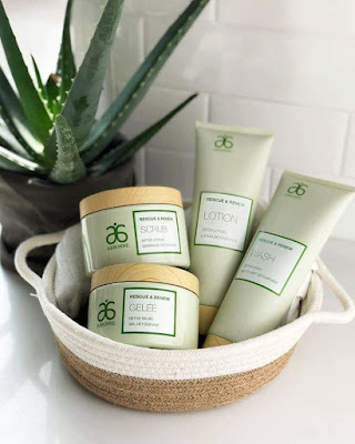 Arbonne's Rescue and Renew products, beautiful for creating a spa experience in your own home