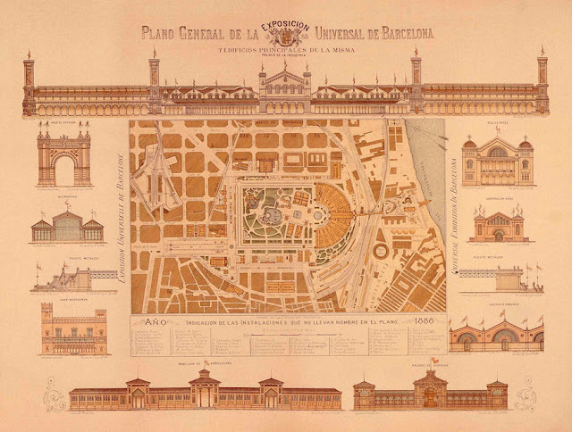 gravura do Plano Geral da Exposição Universal de Barcelona 