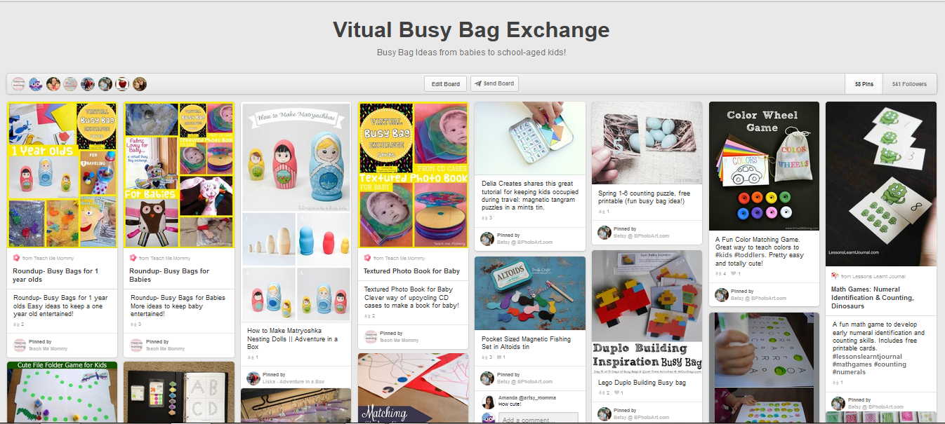 Virtual Busy Bag Exchange Pinterest board