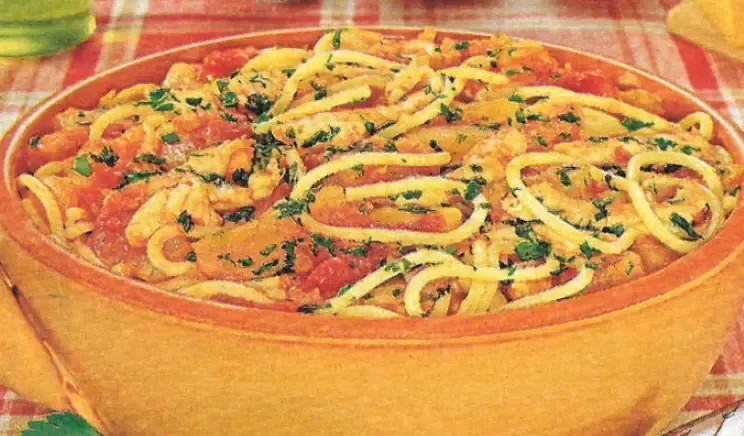 Spaghetti con pollo e zucca