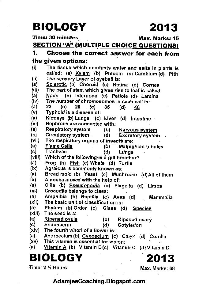 Biology Past Year Paper 2013