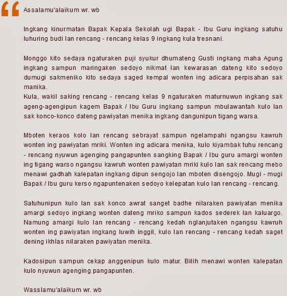 Contoh Pidato Bahasa Jawa Perpisahan