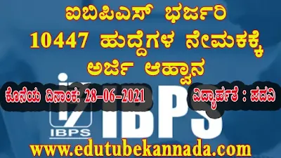 ಐಬಿಪಿಎಸ್ 10447 ಹುದ್ದೆಗಳಿಗೆ ಅರ್ಜಿ ಆಹ್ವಾನ  IBPS Recruitment 2021 : 10447 Various Vacancies in Rural Banks