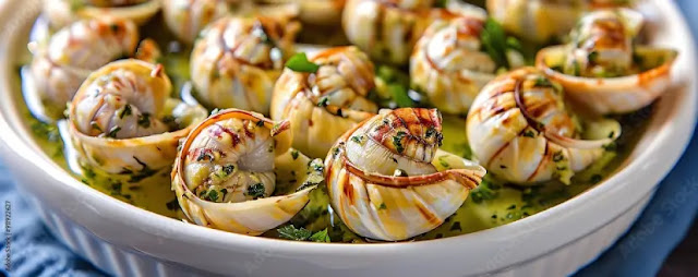 Escargot dish served with healthy ingredients on a plate