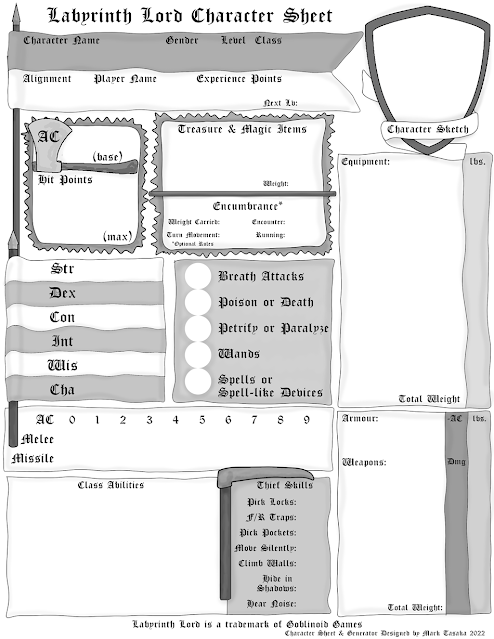 Labyrinth Lord Thief Character Generator Version 2