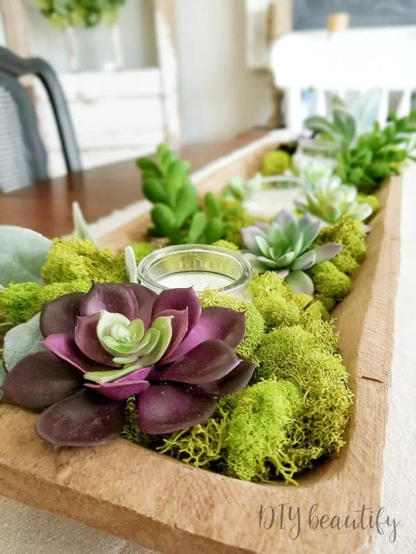 dollar store succulents and moss centerpiece