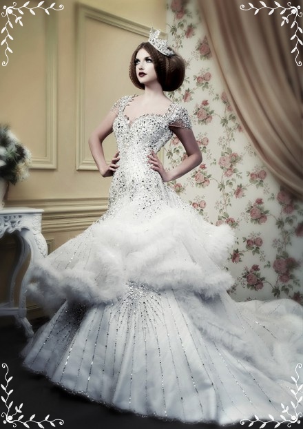 Luxury Winter Wedding Dress Idea With Silver Beading