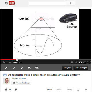 Image of screenshot of YouTube's web page where Alberto A Lopez hosts his video explaining and testing capacitors