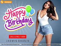 jasmin bhasin photo in blue short and white top, hbd celebration pic, jasmin leg picture